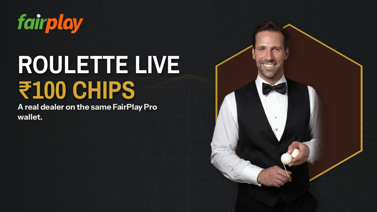 Dealer at a live FairPlay Pro roulette wheel with ₹100 chips on the felt